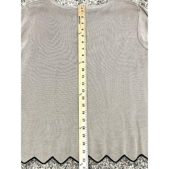 ALYA Francesca’s Womens MEDIUM Beige L/S SWEATER w/ Black Scalloped Hem NWT NEW - Picture 5 of 8